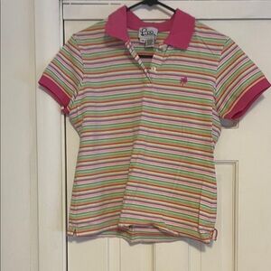 Lilly Pulitzer Striped Polo in Pink and Green